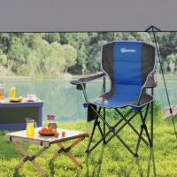 Outsunny Sedia da Campeggio Pieghevole con Tasca e Portabicchieri con Borsa di Trasporto, Blu(m-8)
