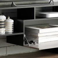 HOMCOM Mueble de Salón para TV Conjunto Muebles de TV 153,6x25x42cm y Estante de Pared 150x14,5x16,3cm Negro y Marrón(m-8)