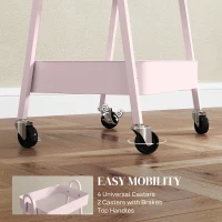 HOMCOM Three-Tier Storage Trolley - Pink(m-5)