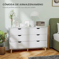 HOMCOM Cómoda com 6 Gavetas e Pés Elevados Cómoda para Dormitório Estilo Moderno Anti-Tombo 120x40x76 cm Branco(m-4)