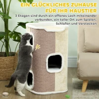 PawHut Kratztonne für Katzen, Katzenbaum, 3 Ebenen, robust, weicher Plüsch, Rückzugsort, Beige(m-4)