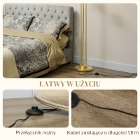 HOMCOM Nowoczesna Lampa Stojąca z 3 Abażurami, z Włącznikiem Nożnym, do Salonu, Sypialni, 3 x Oprawka E27, Złoty Kolor(m-7)