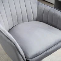 HOMCOM Office Chair, Swivel Desk Chair, Velvet-Feel Fabric Vanity Chair with Adjustable Height and Rolling Wheels for Home Work Study, Grey(m-9)