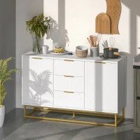 HOMCOM Sideboard Kommode moderner Beistellschrank mit Schränke und Schubladen Goldsockel viel Stauraum Weiß MDF Stahl 120 x 40 x 76 cm(m-2)