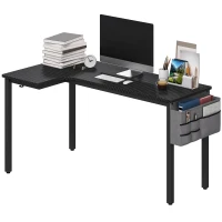 HOMCOM L-Shaped Computer Gaming Desk with Fabric Bag, Hooks and Cable Management, 145 x 81 x 76cm - Black(m-11)