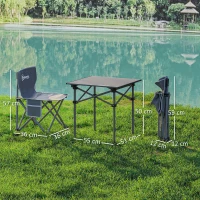 Outsunny Conjunto de Mesa y 4 Sillas de Camping Plegables con Bolsillos Laterales y Bolsa de Transporte Estructura Metálica Gris(m-3)