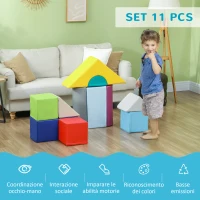 HOMCOM Set Costruzioni Morbide per Bambini 1-3 Anni con 11 Forme in PU e EPE Multicolore(m-4)