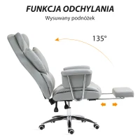 HOMCOM Ergonomiczne Krzesło Biurowe, Tapicerowane, z Podnóżkiem, Regulowana Oparcie, Obrotowe 360°, Jasnoszary(m-5)