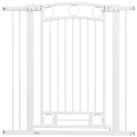 PawHut Puerta para Perros con Ancho Ajustable 76-104 cm Barrera de Seguridad para Perros con 2 Extensiones Blanco(m-1)