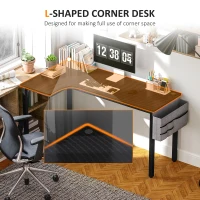 HOMCOM L-Shaped Computer Gaming Desk with Fabric Bag, Hooks and Cable Management, 145 x 81 x 76cm - Black(m-4)