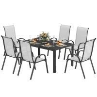 Zestaw Mebli Ogrodowych Outsunny na 6 osób z 6 Staplowalnymi Krzesłami w Kolorze Jasnoszary(m-1)