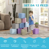 HOMCOM Set 12 Cubi Giocattolo Morbidi per Bambini 12-36 Mesi in PU ed EPE, 20x20x20 cm, Multicolore(m-7)