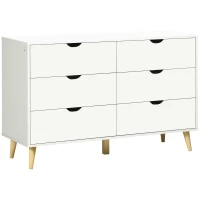 HOMCOM Commode 6 tiroirs meuble de rangement 5 pieds biseautés en bois  120 x 40 x 76 cm blanc(m-1)