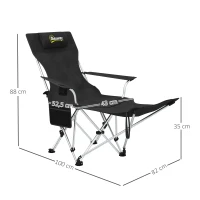 Outsunny Conjunto de 2 Sillas Plegables Camping con Reposapiés Desmontable Reposacabezas Portavasos y Bolsa 82x50/100x88 cm Negro(m-3)