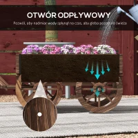 Outsunny Wózek na kwiaty w stylu drewnianego wozu, donica na rośliny z uchwytem, stojak na kwiaty do ogrodu, tarasu, wytrzymały na obciążenie do 30 kg, w kolorze wypalonym, 120 x 41 x 54 cm(m-5)
