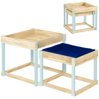 AIYAPLAY 2 PCS Wooden Outdoor Sand and Water Play Tables with Bottom Liner for Kids Aged 3-8 Years Old, Natural Wood Finish(m-1)