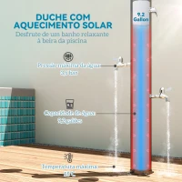 Outsunny Duche de Jardim Solar 35 L com 2 Cabeçais Giratórios Torneiras para Pés e Água Quente Até 55 °C 73x18x217 cm Preto(m-4)