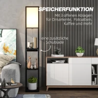 HOMCOM Lampa Stojąca z 3-Poziomową Półką, Przełącznikiem Nożnym, Portami USB, MDF, Czarny(m-5)
