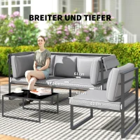 Outsunny Außenmöbel-Set, 3-Sitzer-Sofa mit Baldachin, 2 Stühle, Couchtisch mit Glasplatte, 12 Kissen, Stahlrahmen, Grau(m-6)