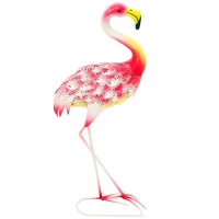 Outsunny Estátua de Jardim de Flamingo de Metal Decoração de Flamingos para Exteriores 27x14x60 cm Rosa