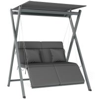 Outsunny Baloiço de Jardim de 2 Lugares Convertível em Cama com Toldo Ajustável Proteção UV30+ e Almofadas 142x130x168 cm Cinzento Escur