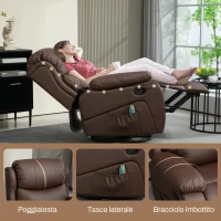 HOMCOM Poltrona Relax Reclinabile con 8 Punti Massaggianti, Riscaldanti e Poggiapiedi, 97x92X104 cm, Marrone(m-9)