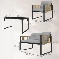 Outsunny Conjunto de Jardim de Vime Sintético de 4 Peças  Inclui Sofá de 2 Lugares 2 Poltronas 1 Mesa de Centro  Cinza e Madeira(m-3)