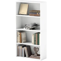 HOMCOM Estante de 4 Níveis Estante para Livros com 2 Prateleiras Ajustáveis para Sala de Estar Escritório Quarto 60x24x115,5 cm Branco(m-11)