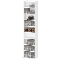 HOMCOM Estante para CDs e DVDs Suportes para CD Estreitos com 9 Compartimentos Prateleiras Ajustáveis 33x24x140 cm Branco(m-11)