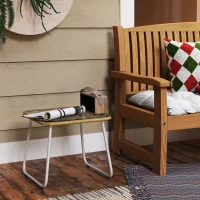 Outsunny Mesa de Jardim de Vime Sintético com Bancada de Vidro Temperado e Pés Ajustáveis 50x50x44 cm Madeira e Branca(m-8)