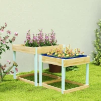 AIYAPLAY 2 PCS Wooden Outdoor Sand and Water Play Tables with Bottom Liner for Kids Aged 3-8 Years Old, Natural Wood Finish(m-7)