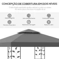 Outsunny Pérgola de Jardim 3x3 m com Teto Duplo Estrutura de Aço 8 Orifícios de Drenagem Resistente à Água Pérgola para Exterior Cinzento(m-5)