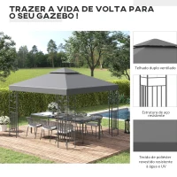 Outsunny Pérgola de Jardim 3x3 m com Teto Duplo Estrutura de Aço 8 Orifícios de Drenagem Resistente à Água Pérgola para Exterior Cinzento(m-4)
