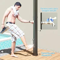 Outsunny Duche de Jardim Solar 35 L com 2 Cabeçais Giratórios Torneiras para Pés e Água Quente Até 55 °C 73x18x217 cm Preto(m-7)