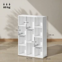 HOMCOM Estante de 3 Níveis Estante para Livros com 11 Compartimentos Desenho Vertical ou Horizontal 74,3x24x106 cm Branco(m-3)