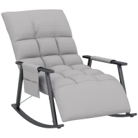 HOMCOM Poltrona Baloiço com Encosto e Apoio para os Pés Ajustáveis e Estofada em Microfibra com Bolso para Sala 60x134x70 cm Cinzento(m-1)