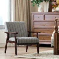 HOMCOM Poltroncina da Camera Moderna Imbottita in Tessuto e Legno con Cuciture Tubolari, Grigio(m-2)