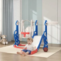 AIYAPLAY Escorrega Infantil 4 em 1 Parque Infantil com Baloiço e Escorrega Escalador Cesto de Basquetebol Temática de Foguete 147,5x160x107 cm  Multicor(m-2)