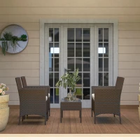 Outsunny Conjunto de Jardim em Vime com Almofadas Móveis de Exterior com 2 Poltronas Sofá de 2 Lugares Mesa com Vidro Marrom e Bege(m-9)