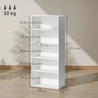 HOMCOM Estante de 5 Níveis Estante para Livros com 2 Prateleiras Ajustáveis para Sala de Estar Escritório Quarto 60x24x133,5 cm Branco(m-3)