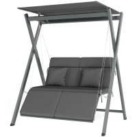 Outsunny Baloiço de Jardim de 2 Lugares Convertível em Cama com Toldo Ajustável Proteção UV30+ e Almofadas 142x130x168 cm Cinzento Escur(m-11)