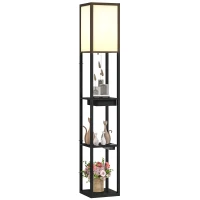 HOMCOM Lampa Stojąca z 3-Poziomową Półką, Przełącznikiem Nożnym, Portami USB, MDF, Czarny(m-10)