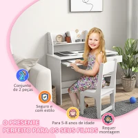 ZONEKIZ Conjunto de Secretária e Cadeira para Crianças com 2 Gavetas e Compartimento para Dormitório Sala de Estudo Branco(m-6)