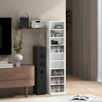 HOMCOM Estante para CDs e DVDs Suportes para CD Estreitos com 9 Compartimentos Prateleiras Ajustáveis 33x24x140 cm Branco(m-9)