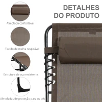 Outsunny Espreguiçadeira Dobrável de Jardim com Encosto Ajustável Apoio para Cabeça Acolchoado Bolso Lateral 185x58x30 cm Marrom(m-5)