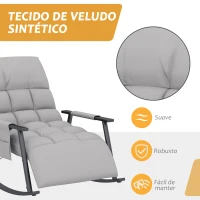 HOMCOM Poltrona Baloiço com Encosto e Apoio para os Pés Ajustáveis e Estofada em Microfibra com Bolso para Sala 60x134x70 cm Cinzento(m-5)