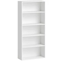 HOMCOM Estante de 5 Níveis Estante para Livros com 2 Prateleiras Ajustáveis para Sala de Estar Escritório Quarto 60x24x133,5 cm Branco(m-1)