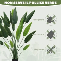 HOMCOM Pianta Artificiale Verde di Uccello del Paradiso da 20 Foglie di 140 cm con Vaso, in PE, PEVA e PP(m-7)