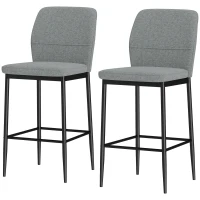 HOMCOM Conjunto de 2 Bancos de Bar Bancos Altos de Cozinha com Encosto e Apoio para os Pés Estofados em Veludo 41x52x97 cm Cinza(m-11)