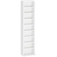 HOMCOM Estante para CDs e DVDs Suportes para CD Estreitos com 9 Compartimentos Prateleiras Ajustáveis 33x24x140 cm Branco(m-1)